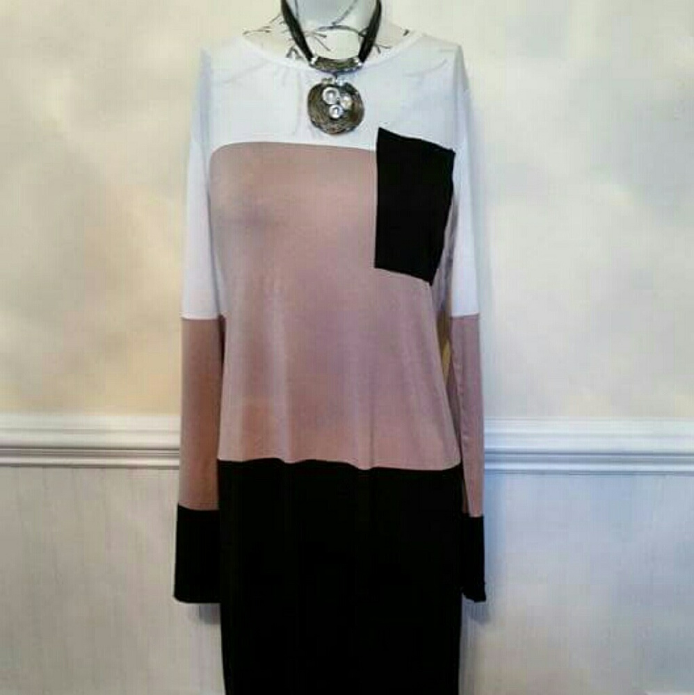 Beige , white and black stretched fabric dress